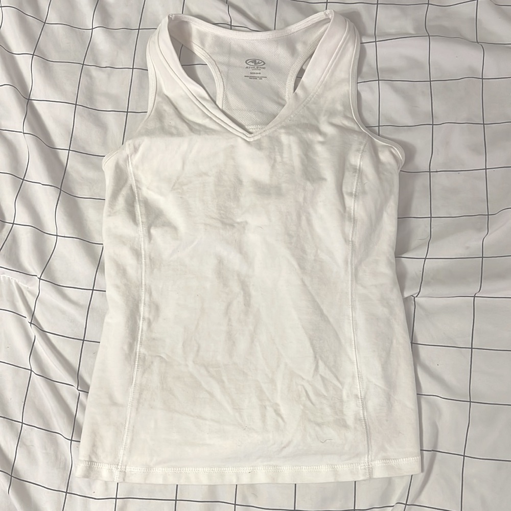 white v-neck athletic tank